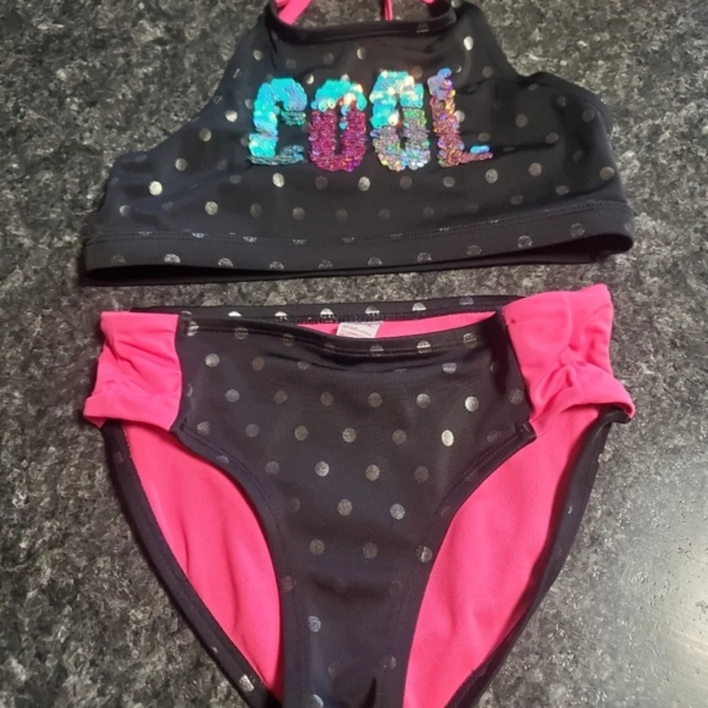 Justice Bikini Cool‎ Black Pink Size 7 Beach Swim